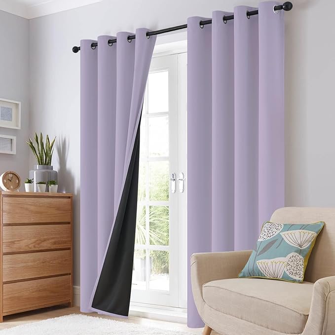 SimpleHome 100% Blackout Curtains for Bedroom,Thermal Insulated Lilac Grommet Window Drapes Room Darkening Curtains for Living Room with Black Back,38 x 72 Inch,2 Panels