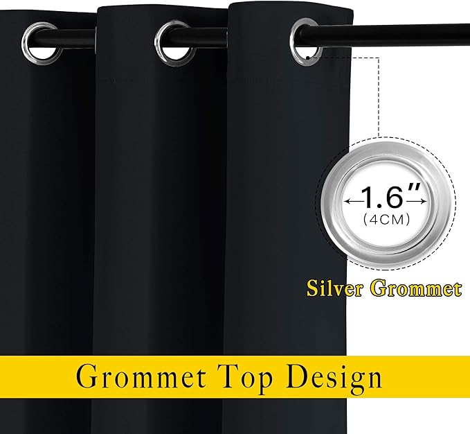 NICETOWN Black Out Curtains 102 inches Long, Grommet Thermal Insulated Solid Blackout Curtains Privacy Window Treatments for Bedroom/Living Room, W46 x L102, 2 Panels
