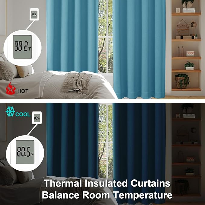 Simplebrand Ava Turquoise Short Blackout Curtains for Bedroom 45 Inches Long 2 Panels Set, Solid Thermal Insulated, Energy Saving Window Treatment Curtains Blackout Drapes, W40 x L45 Inch, Turquoise