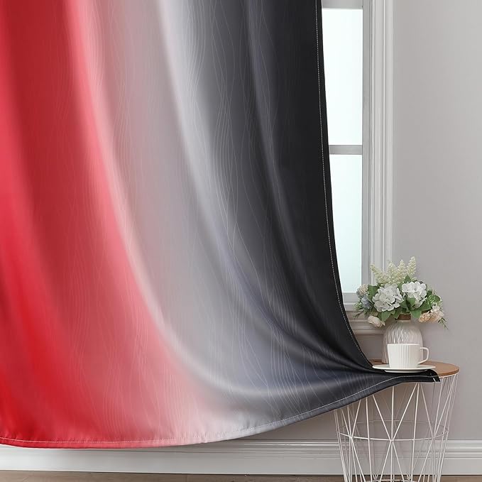 Estelar Textiler Black and Red Ombre Blackout Curtains 90 Inches Long 2 Panels Set, Thermal Insulated Gradient Drapes for Bedroom, Full Room Darkening Energy Saving Curtains for Living Room,52Wx90L