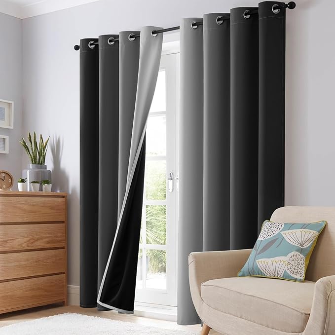 SimpleHome Ombre 100% Blackout Curtains for Bedroom, Full Light Blocking Black and Greyish White Curtains, Thermal Insulated Grommet Window Drapes for Living Room,2 Panels, 52x72 inches Length