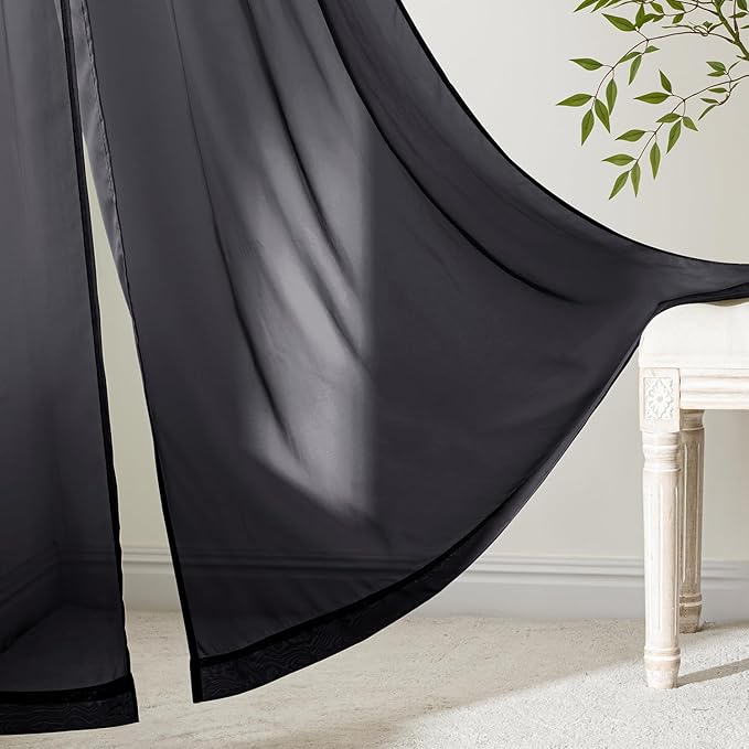 MIULEE Black Sheer Curtains 84 Inches Long, 4 Panels Set, Light Filtering Rod Pocket Voile Halloween Drapes for Living Room and Bedroom, Airy Soft Fabric Window Treatments, 42 x 84 Inches