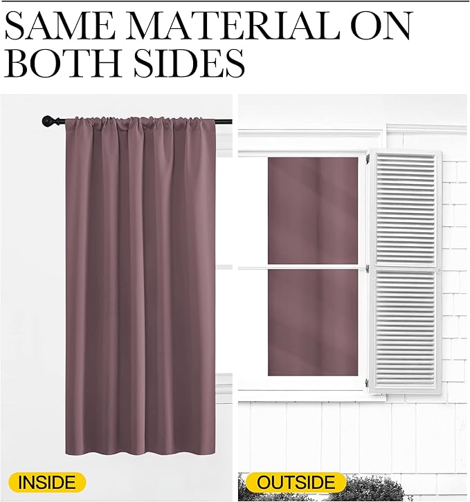 NICETOWN Blackout Curtains for Bedroom, Home Decorations Thermal Insulated Solid Rod Pocket Blackout Drapes for Cafe (Dry Rose, One Pair, 62 x 63-inch)