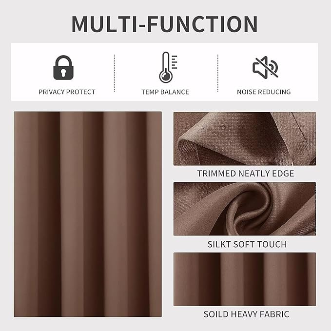 Joydeco Blackout Curtains 120 inches Long 2 Panels Set, Thermal Insulated Long Curtains & Drapes 2 Burg, Room Darkening Grommet Drapes for Bedroom Living Room Windows (W52 x L120 Inch, Brown)