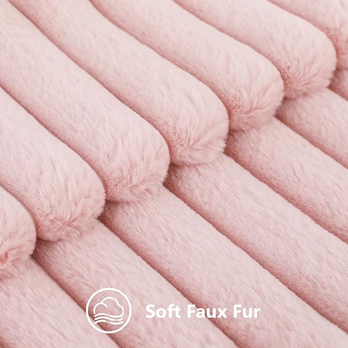 decorUhome Summer Cozy Faux Fur Throw Pillow Covers 24x24 Set of 2 Decorative Soft Plush Striped Modern Farmhouse Boho Couch Euro Sham Pillow Cases with Velvet Back for Sofa Bed Living Room, Pink