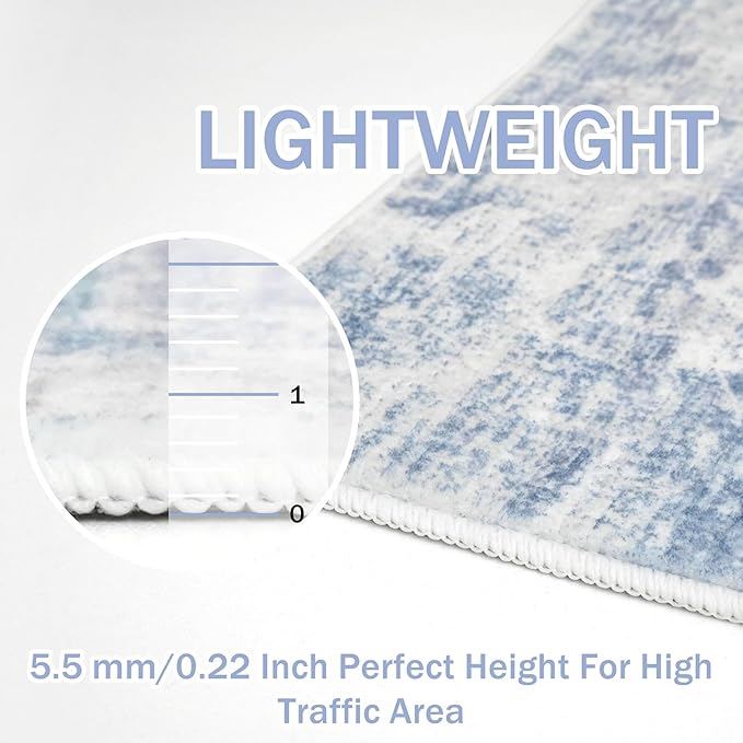 IOHOUZE Abstract Runner Rug 3x18 Ft Washable Runners for Hallways, Non Slip Kitchen Runner Printed Faux Wool Entryway Runner Indoor, Modern Abstract Floor Carpet for Hall Stair, Light Blue Grey