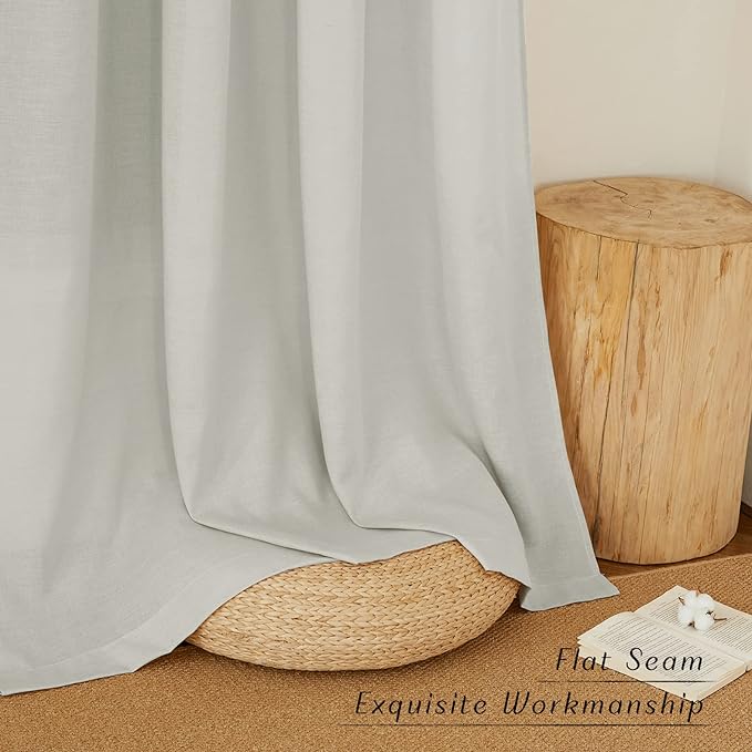 NICETOWN Linen Textured Gray Curtains 72 inches Long, Grommet Bedroom Curtains Privacy Added with Light Filtering Flax Window Treatments for Living Room, W55 x L72, 2 Panels