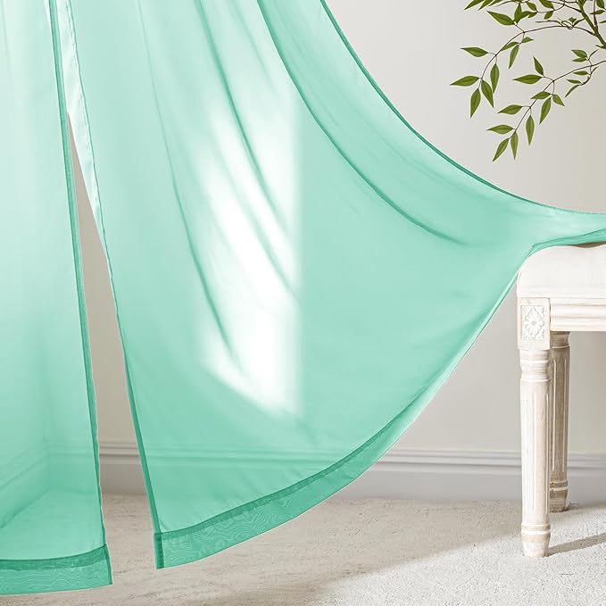 MIULEE Aqua Sheer Curtains 63 Inches Long, 4 Panels Set, Light Filtering Rod Pocket Voile Drapes for Living Room and Bedroom, Airy Soft Fabric Window Treatments, 42 x 63 Inches