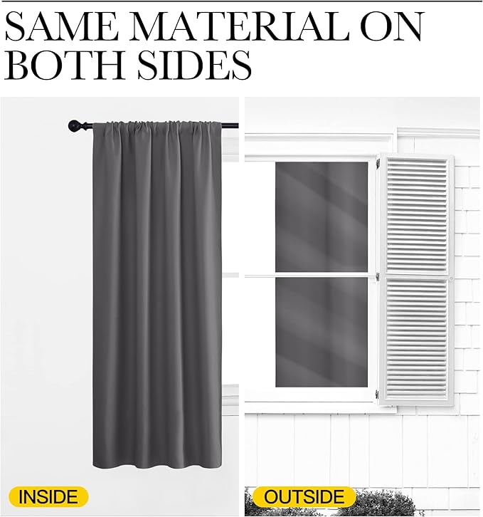 NICETOWN Grey Window Curtains for Bedroom - Home Decoration Thermal Insulated Rod Pocket Blackout Blinds & Drapes for Small Windows (Gray, 2 Panels, W34 x L40 -Inch)