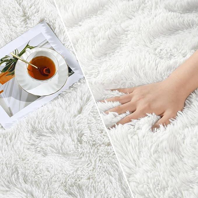 Deerhoo Shag Area Rug, 4 X 6 Plush Fuzzy Rugs for Living Room, Ultra Soft Fluffy Furry Rug for Bedroom, Indoor Carpet Nursery Rugs for Kids Room Home Decor, White