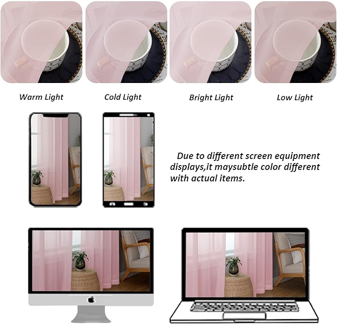 Chyhomenyc Blush Pink Sheer Curtains 63 Inches Long 2 Panels, Light Filtering Bright Lightweight Curtains for Living Room, Soft Gentle Voile Rod Pocket Bedroom Window Drapes, 59Wx63L Inch, 2PCS