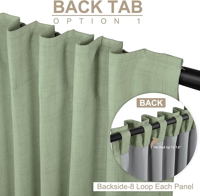 100% Blackout Shield Linen Blackout Curtains for Bedroom 84 Inches Long, Back Tab/Rod Pocket Living Room Drapes, Thermal Insulated Blackout Curtains 2 Panels Set, 50" W x 84" L, Sage