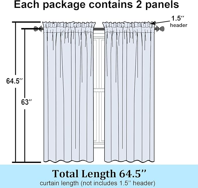 Simplebrand Lime Sheer Curtains 63 Inch Length 2 Panels, Rod Pocket Solid Color Window Sheer Curtain Panels, Elegant Curtains & Drapes for Living Room, Bedroom 2 Panels (Ivory, 42" W x 63" L)