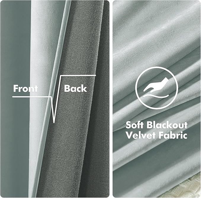 MIULEE Velvet Curtains Misty Blue Elegant Grommet Thermal Insulated Soundproof Room Darkening Curtains/Drapes for Classical Living Room Bedroom Decor 52 x 108 Inch Set of 2