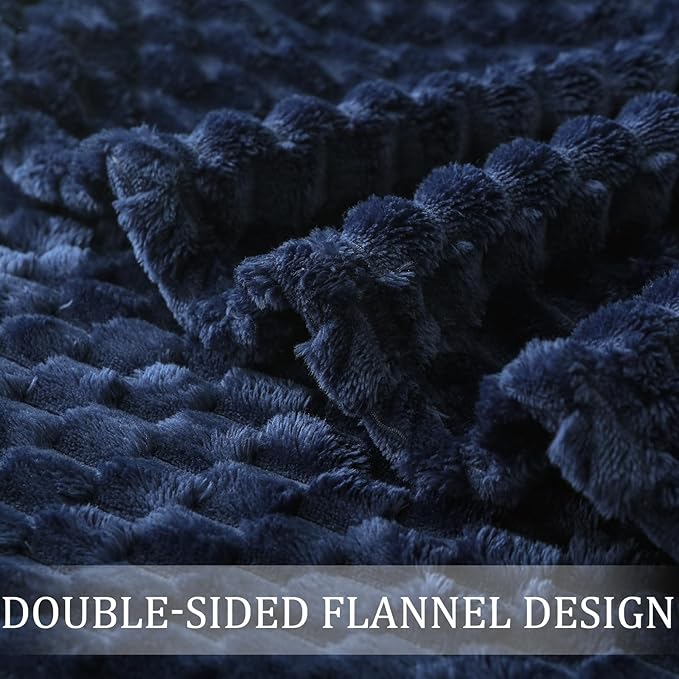Exclusivo Mezcla Fleece Twin Blanket for Bed, Extra Large Fuzzy Navy Blue Bed Blankets, Soft Cozy Plush Sofa Throws for All Seasons, 60x80 Inches