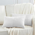 Fancy Homi 2 Packs White Long Lumbar Decorative Throw Pillow Covers 12x24 Inch for Couch Bed Sofa, Rustic Farmhouse Boho Home Decor, Soft Striped Corduroy Rectangle Accent Cushion Case 30x60 cm