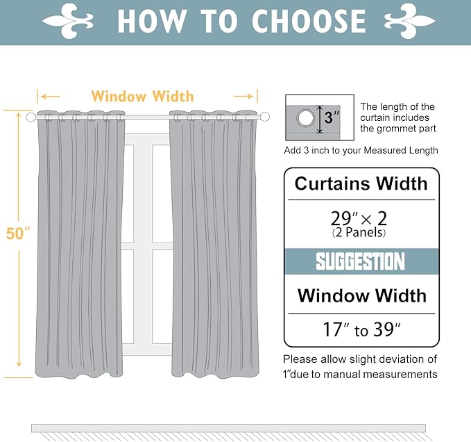 ChrisDowa Small Window Curtains 50 inches Long for Bedroom - Grommet Short Thermal Insulated Room Darkening Curtains for Kitchen (2 Panels, Light Grey, 29 x 50 Inch)