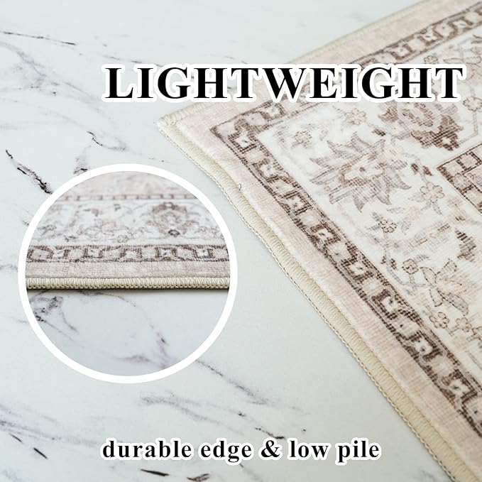 Washable 2x4 Entryway Area Rugs: Vintage Water Resistant Kitchen Rug Non-Slip Durable Doormat Ultra Soft Living Room Bedroom Carpet Indoor Low Pile Floor Mat for Bathroom Dining Room(2x4,Beige)