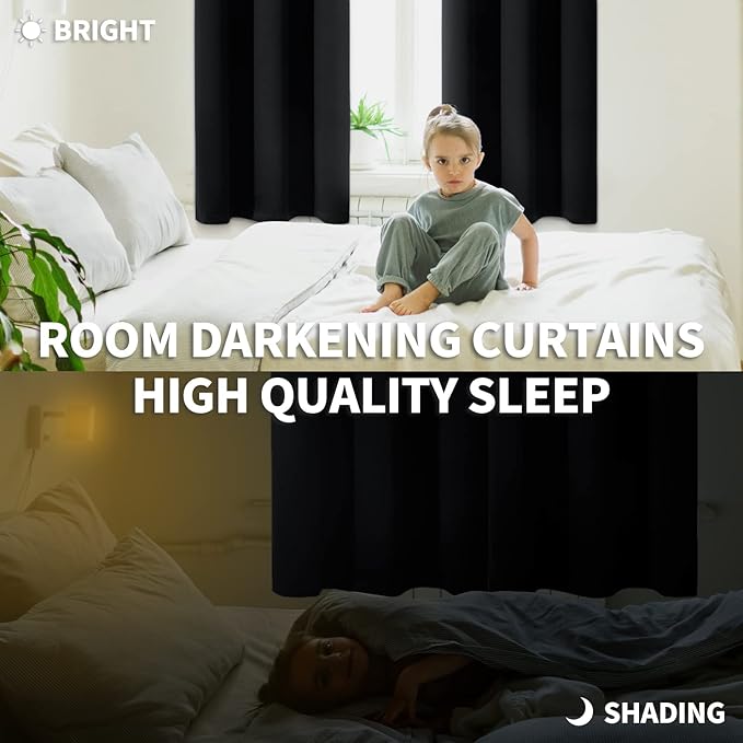 BGment Black Short Blackout Curtains for Small Windows, 38 x 45 Inch Thermal Insulated Tier Set of 2 Panels Sun Blocking Drapes for Kitchen Bedroom