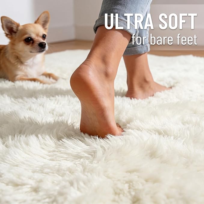 OLANLY 3x8 Machine Washable Runner Rugs for Hallway, Soft Fluffy Shaggy Bedside Rugs for Bedroom, Living Room, Indoor Floor Carpet for Kids Girls and Boys, Nursery Rooms, Home Decor Aesthetic, Ivory