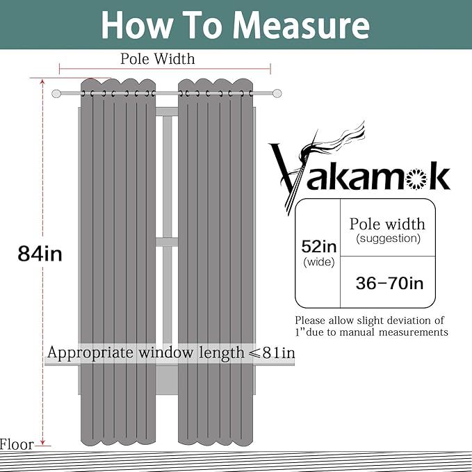 Yakamok Room Darkening Dark Grey Blackout Curtains 84 Inches Long Light Blocking Thermal Insulated Solid Grommet Window Treatment Drapes for Bedroom(One Pair, 52 Inch by 84 Inch)