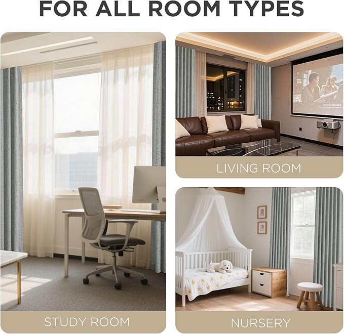 Joydeco Linen Blackout Curtains for Bedroom - 100% Light Blocking 1 Panels, Light Grey Drapes 70" W x 96" L, Thermal Insulated Room Darkening Curtains for Living Room, Rod Pocket & Back Tabs