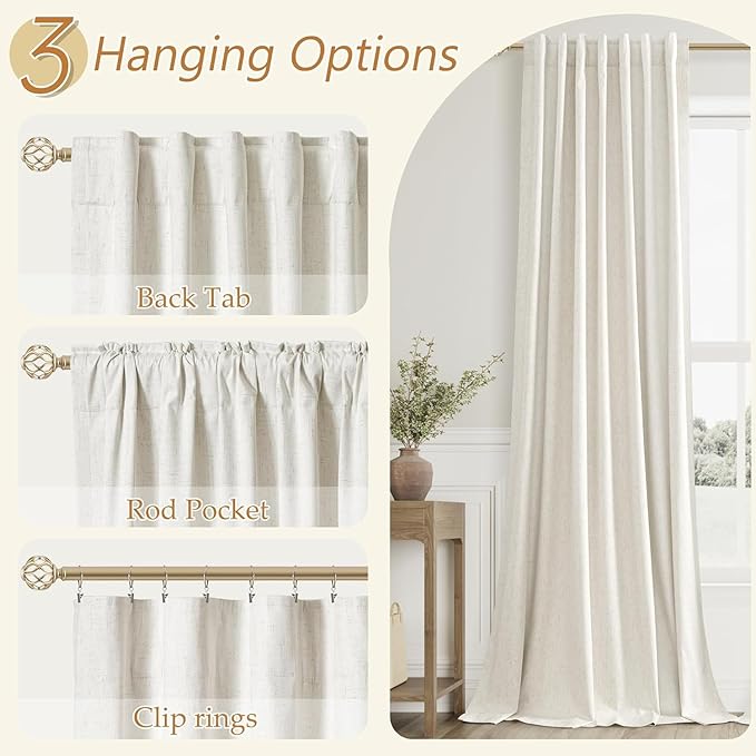 Guken 100% Blackout Cream Linen Curtains 40 Inch Wide by 36 Inch 2 Panels Set for Living Room Bedroom Back Tab Thermal Insulated Black Out Linen Drapes Room Darkening Window Curtains