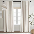 Topfinel 105 Inches Long Custom Black Out Faux Thick Linen Drapery Two Panels, Cream White Back Tab Rod Pocket Rustic Ivory Curtains, Pleated Curtains, Outdoor Patio Curtains Winter Christmas Decor