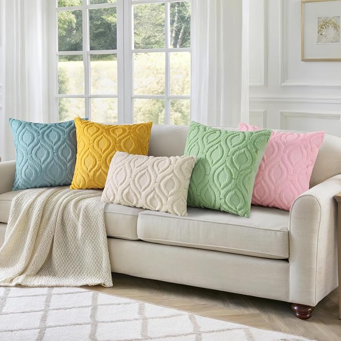 decorUhome Throw Pillow Covers 20x20 Inch Set of 2, Soft Plush Faux Wool Blue Grey Solid Couch Pillow Covers, Accent Farmhouse Neutral Square Pillow Cases for Sofa Bed Living Room