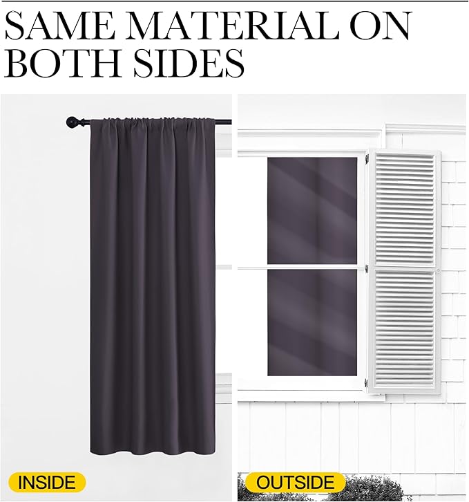 NICETOWN Living Room Curtains, Blackout Draperies, Greyish Purple, 1 Pair, 70 x 84-inch, Home Decorations Thermal Insulated Solid Rod Pocket Blackout Drapes for Cafe