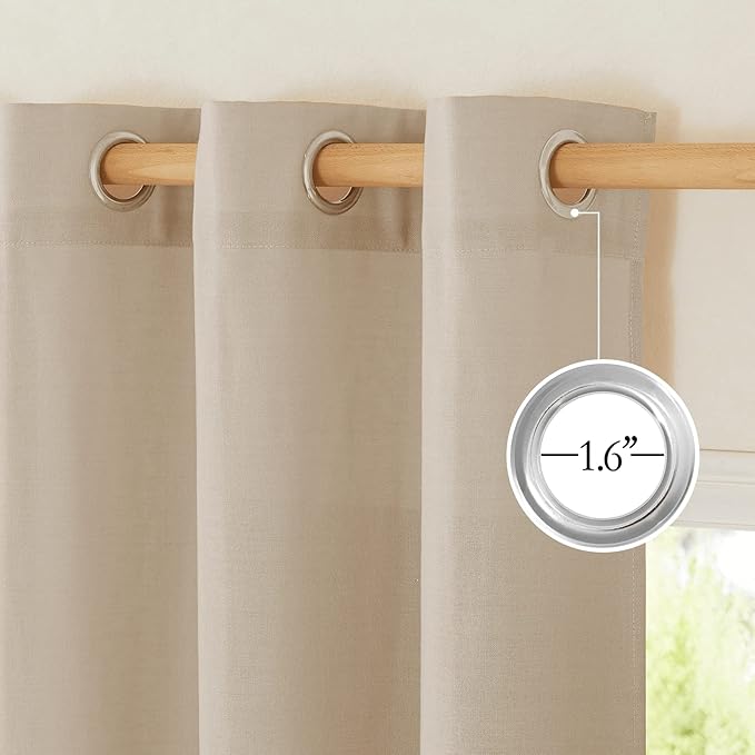 NICETOWN Taupe Thick Linen Curtains 72" Length, Grommet Privacy Window Treatments Linen Weave with Light Penetration Vertical Drapes for Farmhouse/Home Office, W42 x L72, 2 Panels