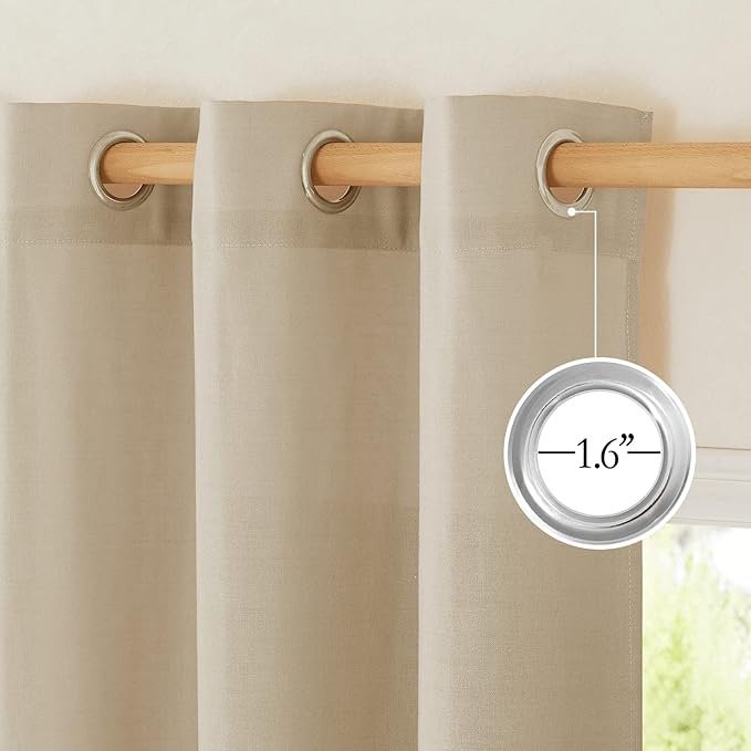 NICETOWN Thick Linen Kitchen Window Curtains Over Sink, Grommet Privacy Added Linen Blend Curtains with Some Light Filtering Burlap Drapes for Home Office/Bedroom, Angora, 2 Panels, W55 x L54