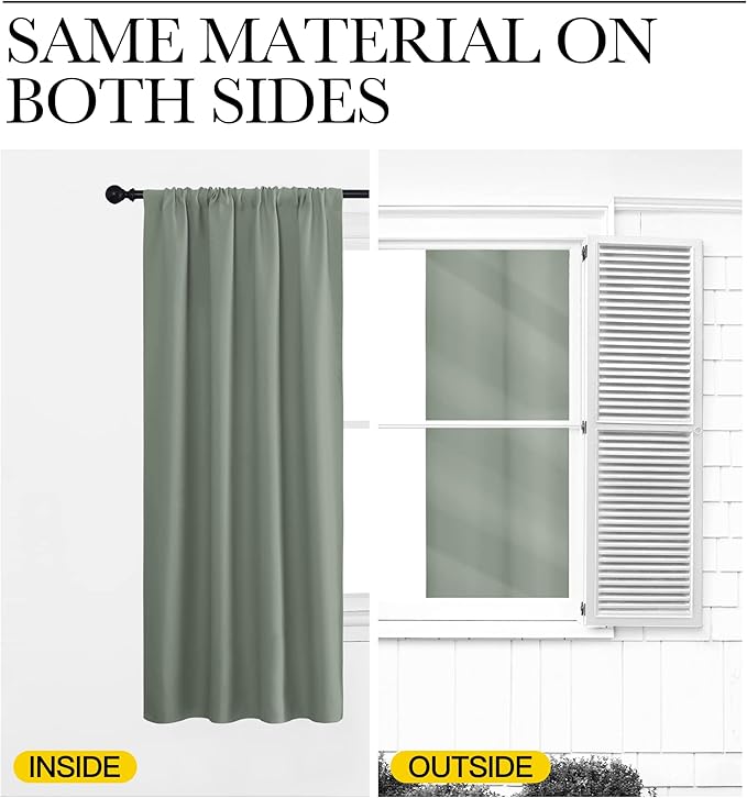 NICETOWN Window Curtains Blackout Drapes - Thermal Insulated Solid Rod Pocket Blackout Curtains/Draperies for Living Room (Sage Green, One Pair, 42 by 45-Inch)