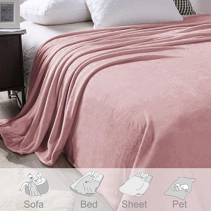 Exclusivo Mezcla Fleece Dusty Pink Throw Blanket for Couch, Sofa, Super Soft and Warm Blankets, All Season, Cozy, Plush, Lightweight, 50x60 Inches