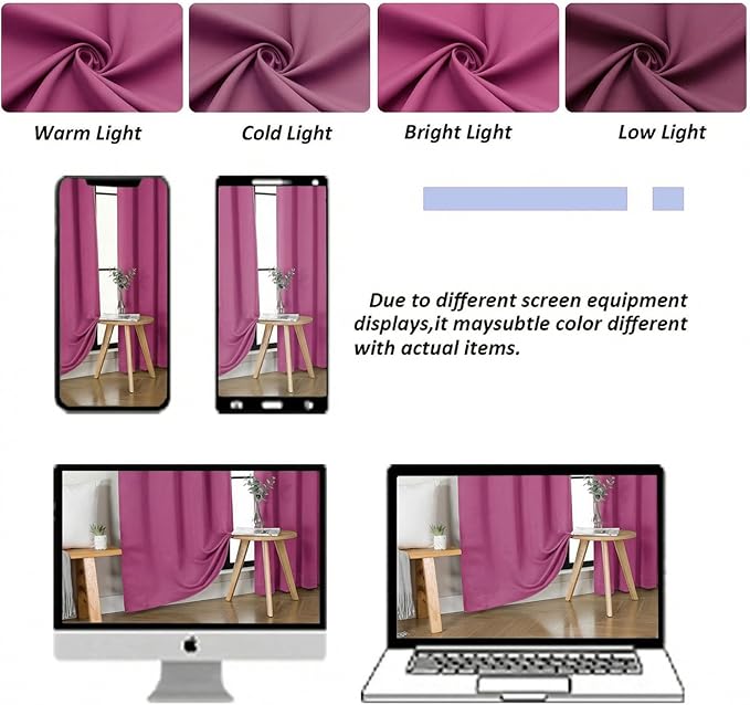 Simplebrand Ava Hot Pink Short 36 Inches Blackout Curtain 2 Panels Set, Half Window Rod Pocket Privacy Curtain Tiers for Kitchen, Curtains Blackout for Bathroom Shades, W40 x L36 Inch, Hot Pink