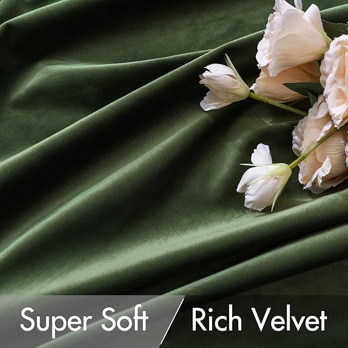 MIULEE Velvet Curtains 108 inches Long 2 Panels - Luxury Blackout Curtains for Bedroom Living Room Thermal Insulated Super Soft Window Drapes Rod Pocket & Back Tab, Olive Green