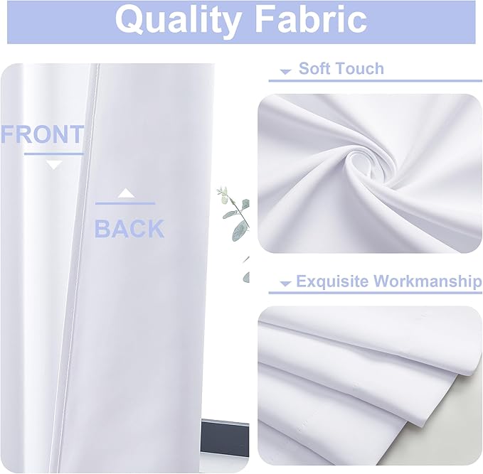 Simplebrand Ava Pure White Curtains for Bedroom 84 Inch Length 2 Panels Set, Solid Light Filtering Thermal Insulated Window Treatment, Soft Casual Rod Pocket Privacy Curtains, W50 x L84 Inch