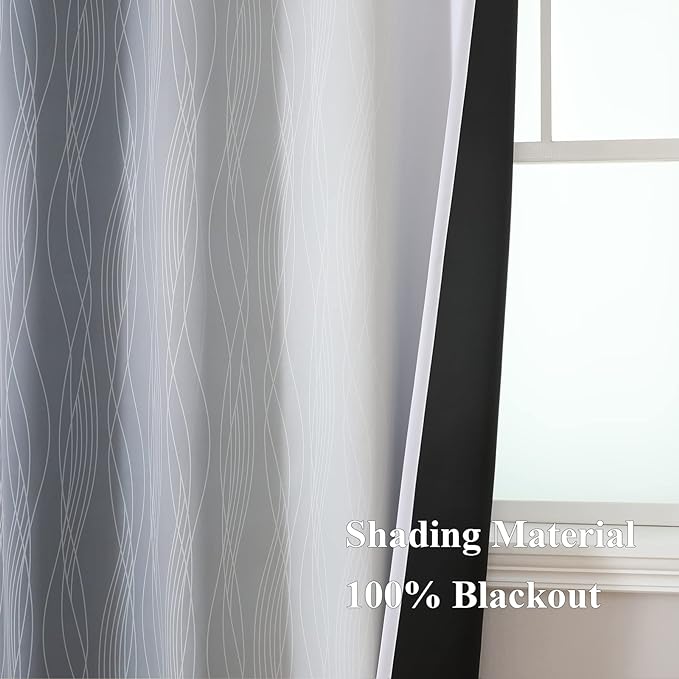 Estelar Textiler Full Room Darkening Greyish White and Grey Blackout Curtains 72 Inch Length 2 Panels Set, Ombre Thermal Insulated Full Light Blocking Grommet Gray Blackout Drapes for Bedroom, 52Wx72L