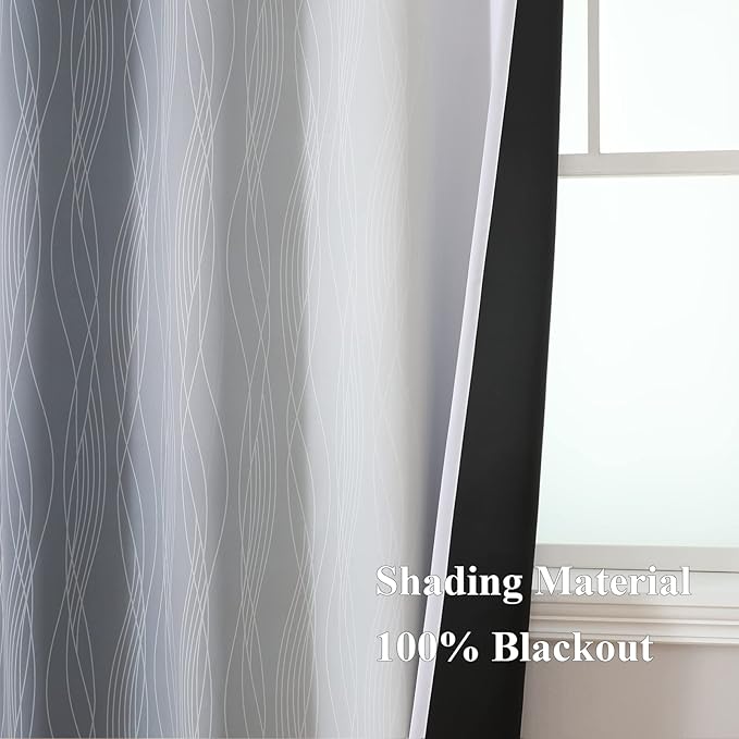 Estelar Textiler Full Room Darkening Greyish White and Grey Blackout Curtains for Living Room, Ombre Thermal Insulated Full Light Blocking Grommet Gray Blackout Drapes for Bedroom, 42Wx72L, 2 Panels