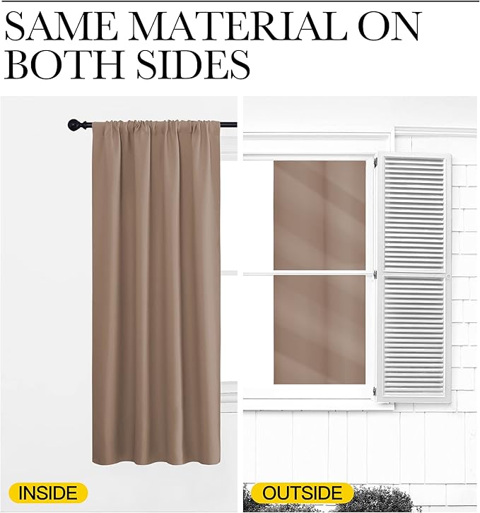NICETOWN RV Blackout Curtains for Camper Windows, Window Treatment Thermal Insulated Rod Pocket Small Blackout Draperies/Drapes for Bedroom/Kitchen (Cappuccino, Set of 2, 34" Wide by 40" Long)