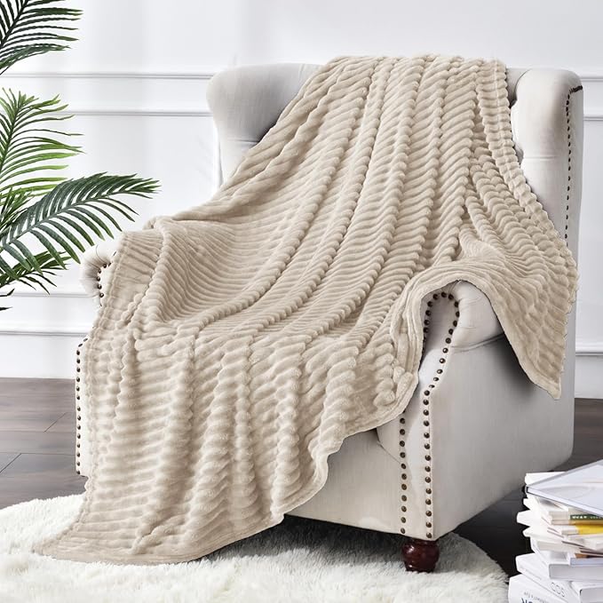 BEDELITE Fleece Throw Blanket for Couch – 3D Ribbed Jacquard Soft and Warm Decorative Fuzzy Blanket – Cozy, Fluffy, Plush Lightweight Linen Throw Blankets for Bed, Sofa, 50x60 inches