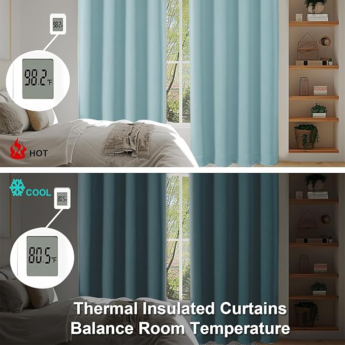 Simplebrand Ava Aqua Blackout Curtains for Bedroom 84 Inch Length 2 Panels Set, Solid Thermal Insulated Privacy Living Room Window Treatment Curtains Blackout Drapes, W50 x L84 Inch, Aqua