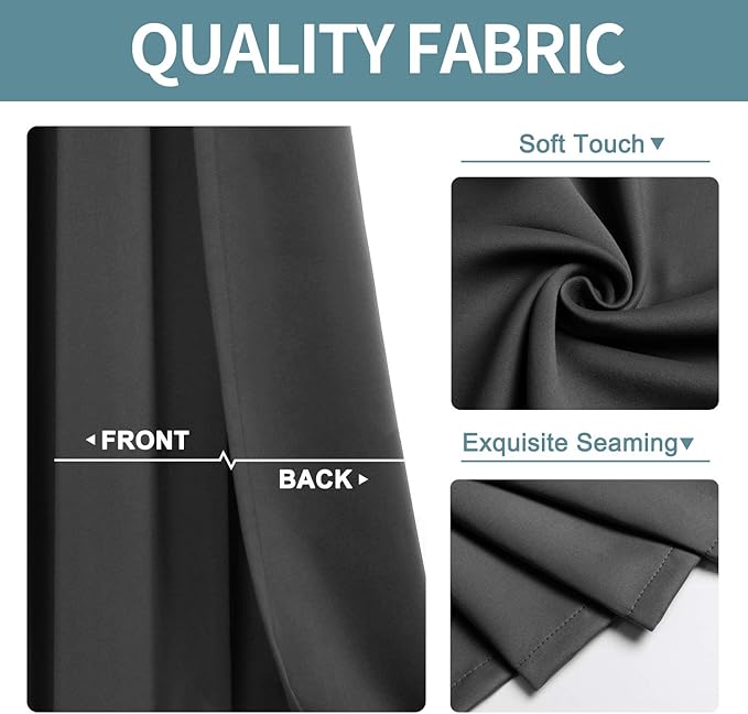 ChrisDowa Blackout Curtains 80 Inches Long 2 Panels Set for Living Room, Grommet Thermal Insulated Room Darkening Curtains for Bedroom (Dark Grey, 52 x 80 Inch)