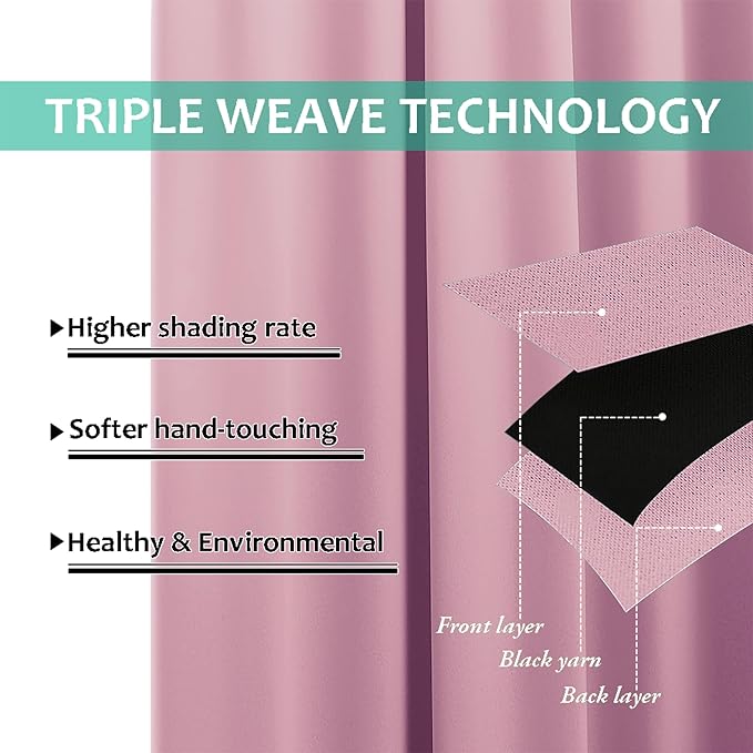 NICETOWN Crystal Pink Full Shade Curtain Panels, Pair of Energy Smart & Noise Blocking Out Blackout Drapes for Dining Room Window, Thermal Insulated Guest Room Lined Window Dressing(62 x 72 inch)