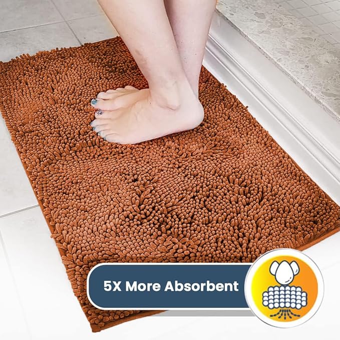 Muddy Mat® | Super Absorbent Door Mat Indoor, Microfiber Quick Dry Chenille Entryway Rug, Non-Slip Front Door Mat, Indoor Mats for Entryway, Machine Washable Pet Rug, Orange 30"x19"