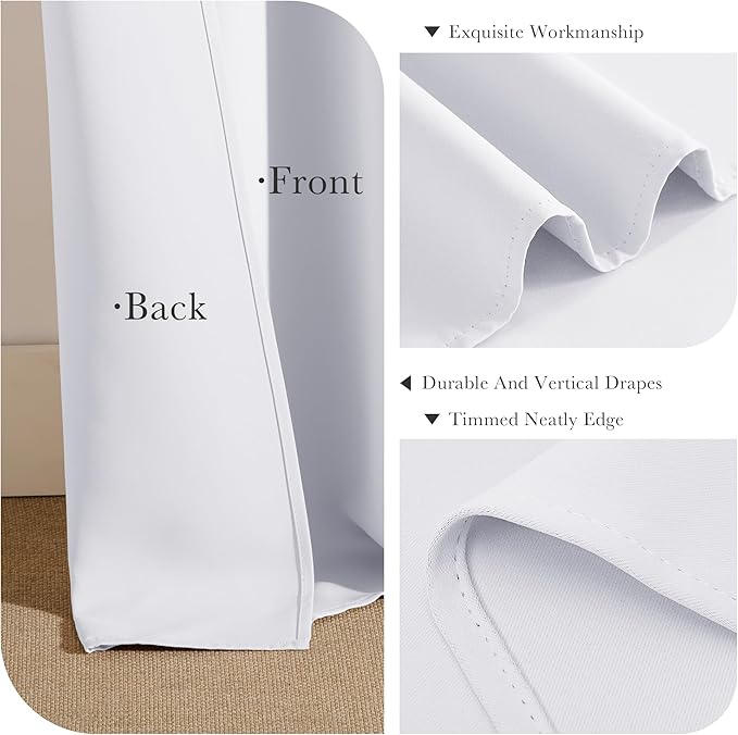 PONY DANCE Room Darkening Curtains for Small Winow Lower Portion Decor Energy Saving Drapes for Kitchen Bedroom Bathroom Downstairs Window RV Curtains, W 34 x L 36, Pure White, 2 Panels