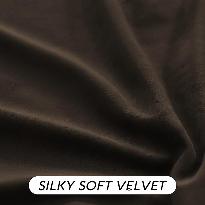 RYB HOME Brown Blackout Curtains 96 inches Long Velvet, Room Darkening Thermal Insulated Drapes with Hook Belt for Bedroom Home Theater, W 52 x L 96 inches, 2 Panels Set