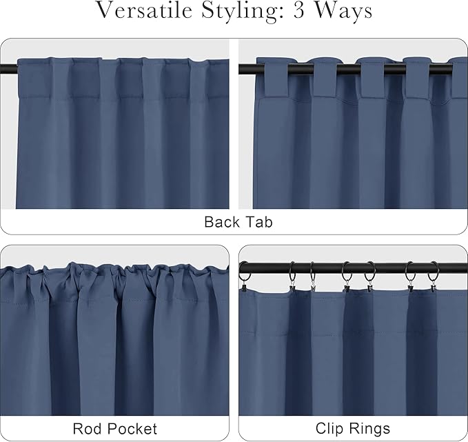 PONY DANCE Blackout Curtains 72 inches Long - 42 Inches Wide, Blue Haze Rod Pocket & Back Tab Thermal Panels Home Decor Window Covering Energy Efficient Drapes for Bedroom, 2 Pieces