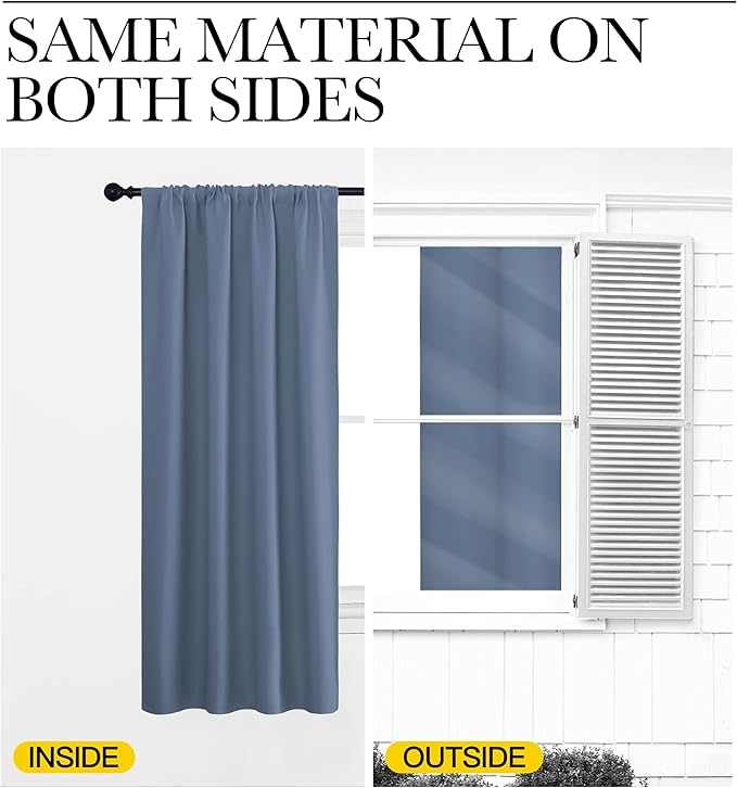 NICETOWN RV Blackout Curtains for Camper Windows, Short Blackout Curtains & Drapes, Thermal Insulated Blackout Curtain Panels for Kids Room, Play Room (Stone Blue, 34" Wide by 36" Long, 2 PCs)
