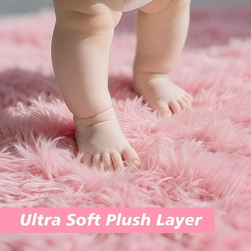 6x9 Fluffy Area Rug for Living Room,Shag Area Rugs for Bedroom,Pink Soft Fuzzy Rug Non-Shedding Indoor Plush Carpet for Kids Bedroom Nursery Dorm Home Decor